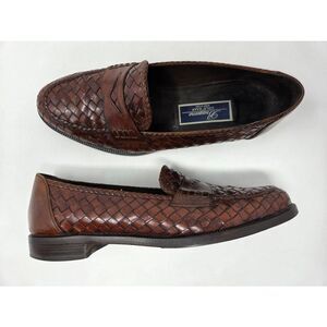 BRAGANO COLE HAAN WOVEN BROWN CALF LEATHER PENNY LOAFERS MENS SIZE 9.5 M
